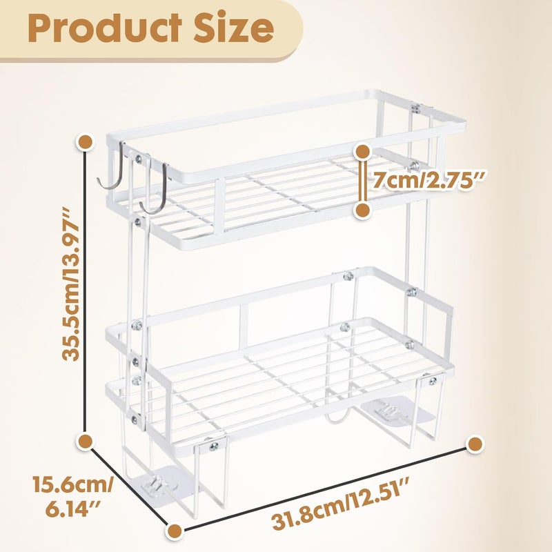 Power King Over The Toilet Storage Shelf, 2-Tier Bathroom Organizer Rack with 2 Hooks, No-Drill, Rust-Resistant Steel, Toilet Paper Holder for Restroom Bathroom, White - Image 2